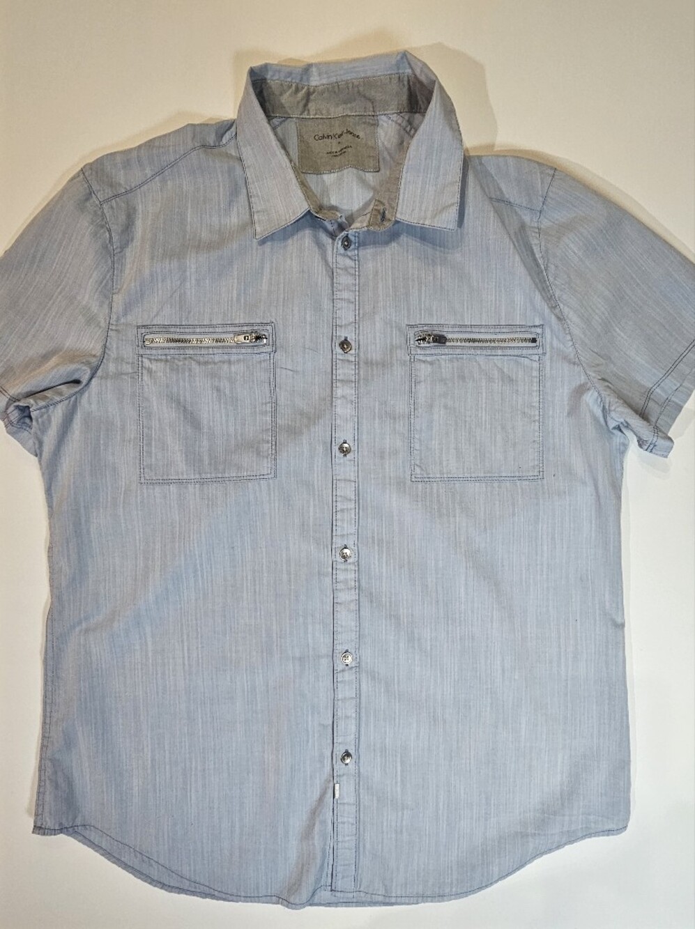Calvin Klein Denim Button Down Shirt Mens XL Blue Utility Pocket Western Classic